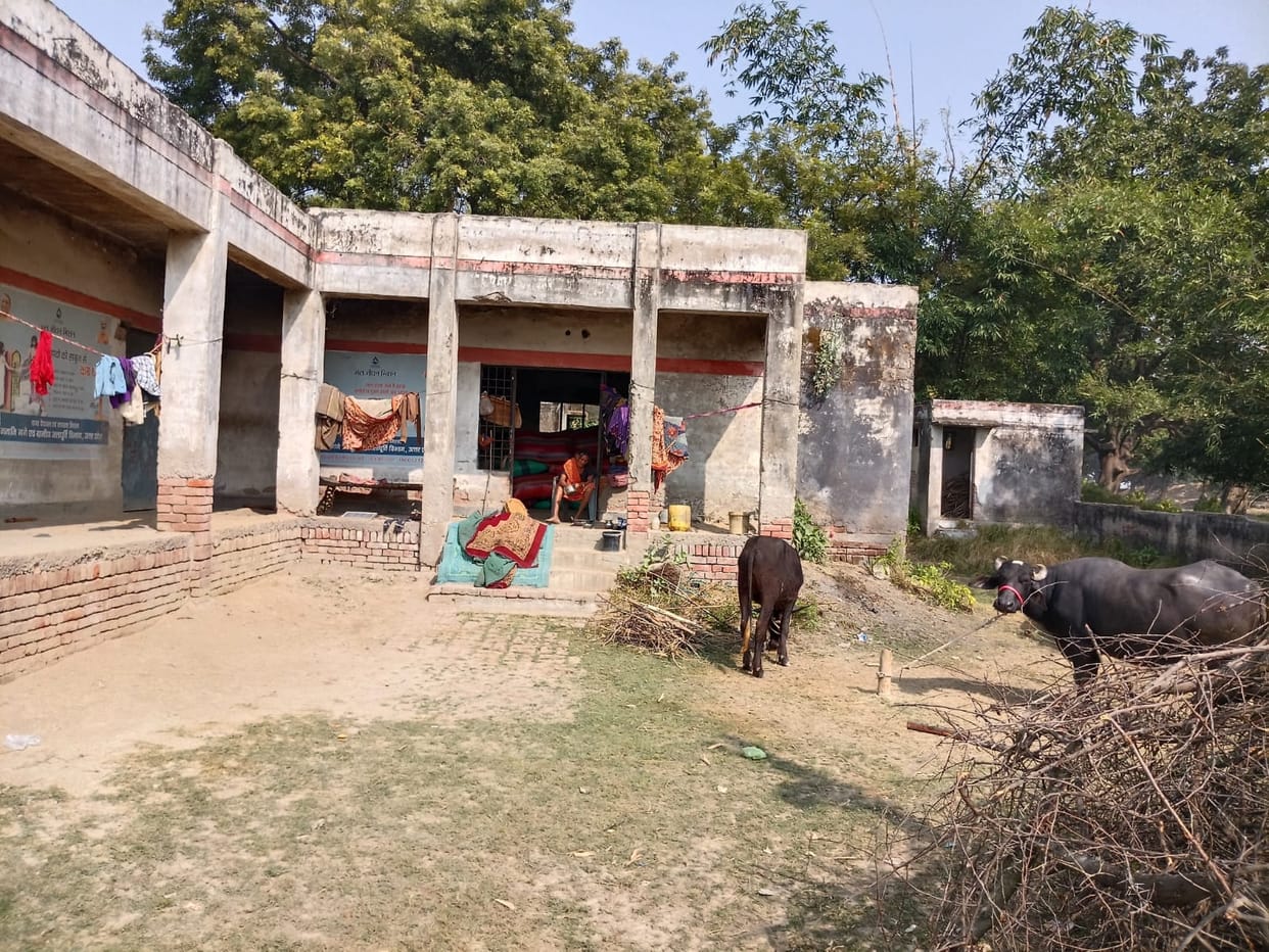 People camped in the dilapidated Gram Panchayat Secretariat.