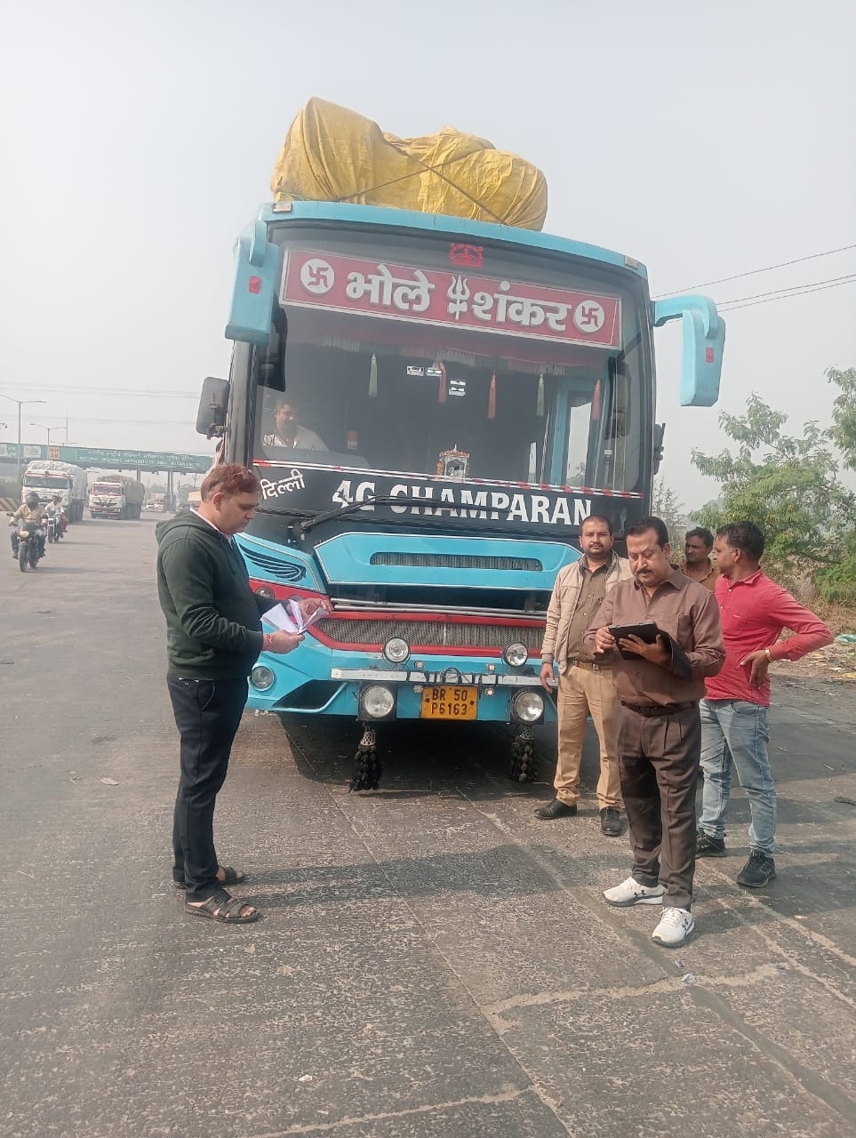 The team remained stationed near Sethi Dhaba for the entire day and issued challans to nine buses.