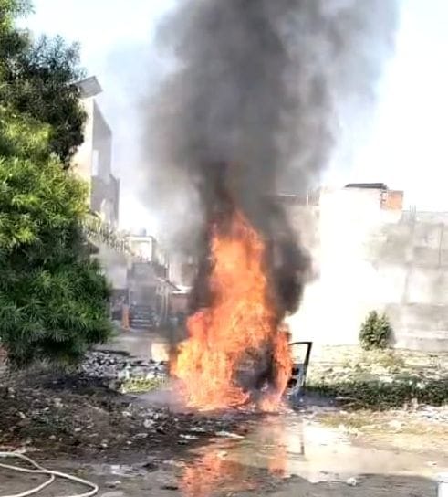 A car lost its way on Google Maps and ended up in a muddy ditch, bursting into flames when it was reversed.