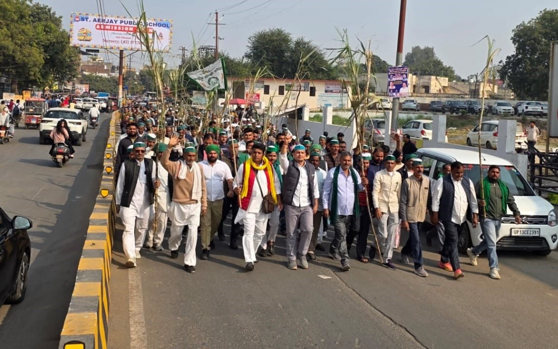 Farmers protest at the Collectorate over non-payment of sugarcane dues and power cuts.