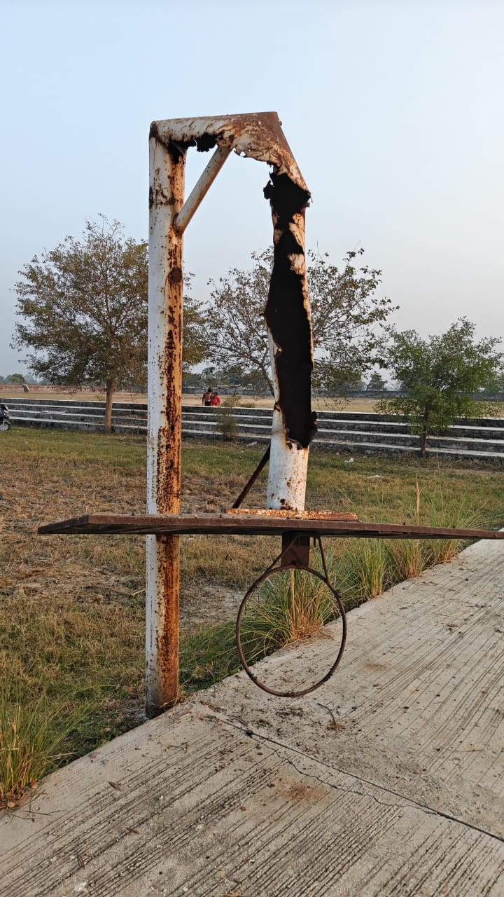 At Rajiv Gandhi Stadium, broken poles and dilapidated poles are a possibility; an accident could happen at any time.