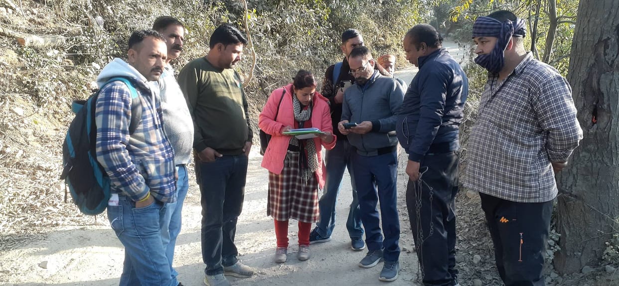 Marking of drains in Baihna, now embankment will be done