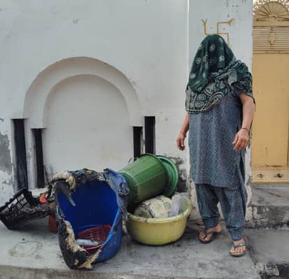 Wedding items burnt in a fire at the Sarpanch's house.