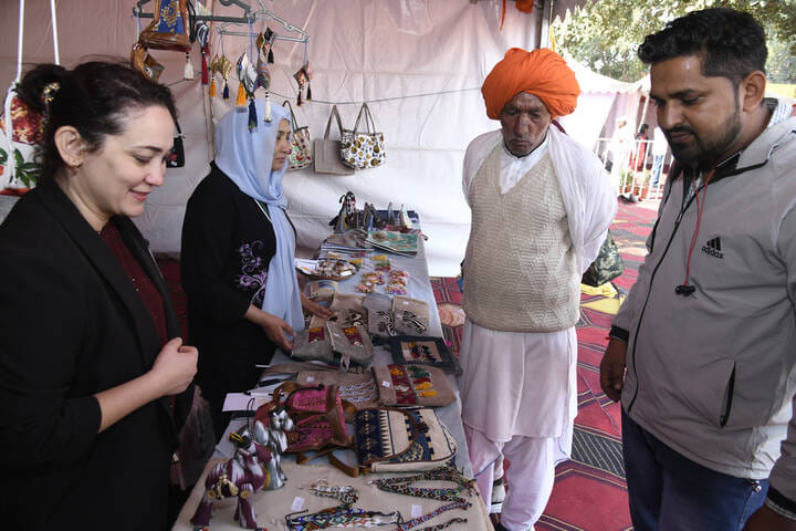 Handmade bags at Tajikistan stall attract attention