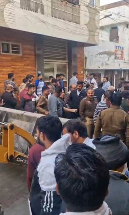 Permanent encroachment removed with JCB, altercation between people and officials