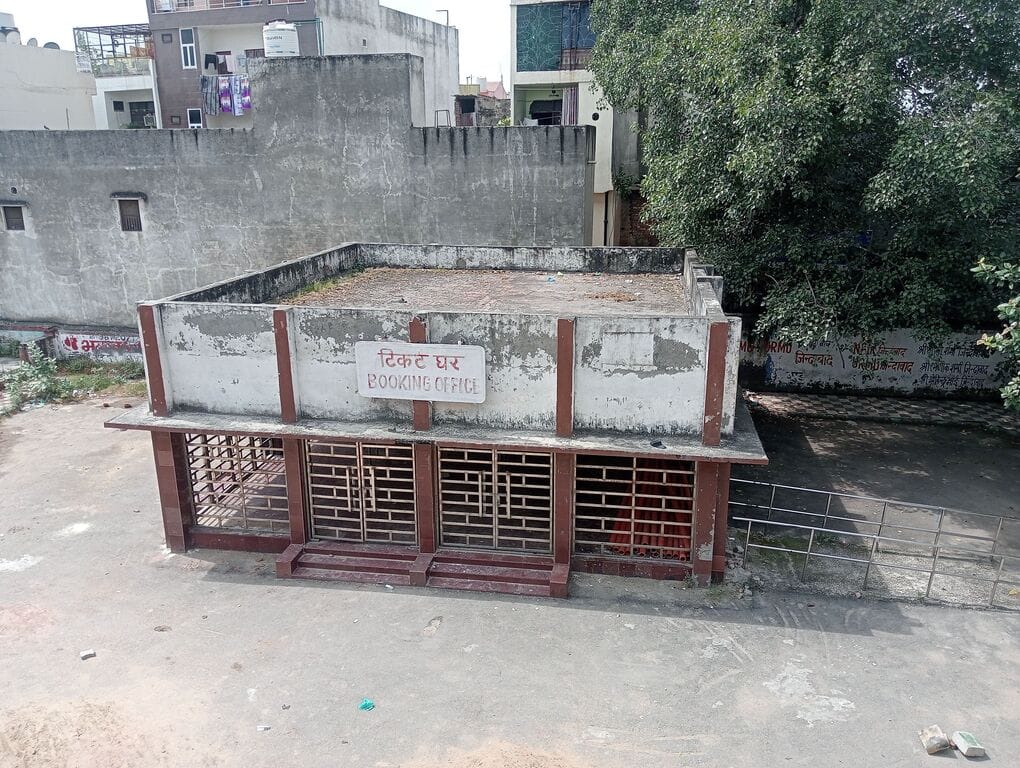 The station is being redeveloped at a cost of Rs 29 crore, but the ticket counter is in a dilapidated condition.