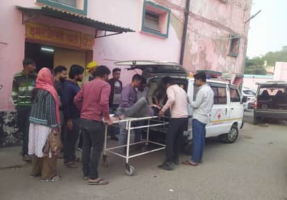 Private ambulances carrying patients from the district hospital
