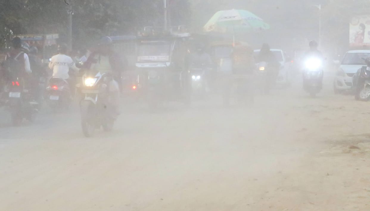 Dust clouds billowed over the roads.