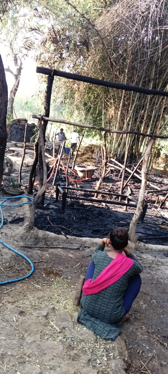 Two huts were destroyed in the fire