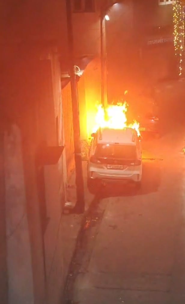 A car parked outside the house turned into a ball of fire