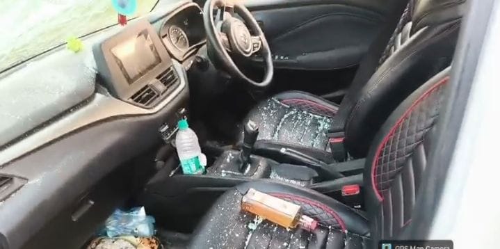 The car of the accused who went to attack a family in Baliali overturned in a field, one arrested.