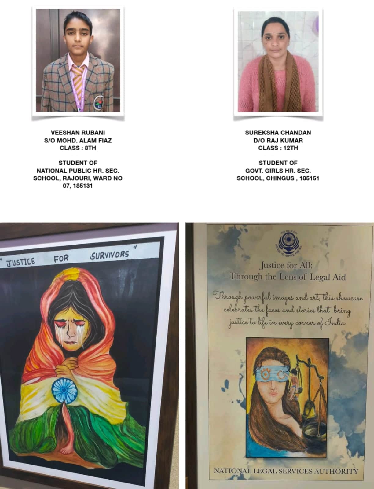 राष्ट्रीय विधिक सेवा दिवस पर भारत के सर्वोच्च न्यायलय में राजोेरी के दो विद्यार्थियों की पेंटिं