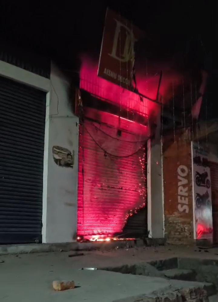 Fire gutted curtain shop in Bhambla