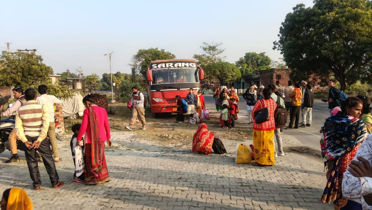 A tractor-trolley collided with the bus from behind and was damaged