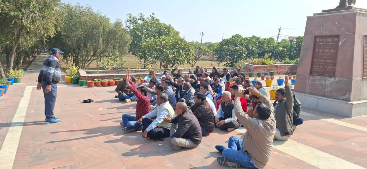 Employees staged a sit-in at Murthal University over their demands.