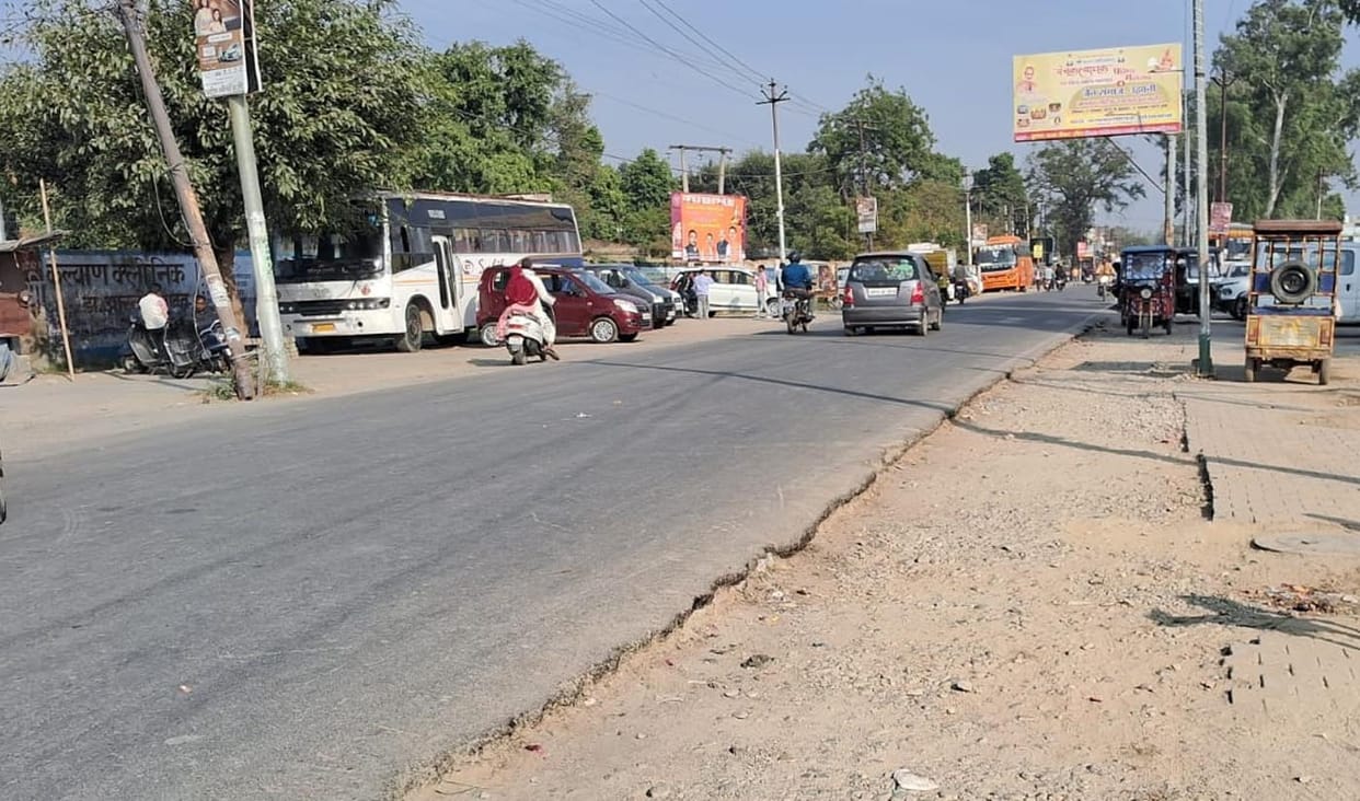 The contractor abandoned the road widening work after pouring concrete.