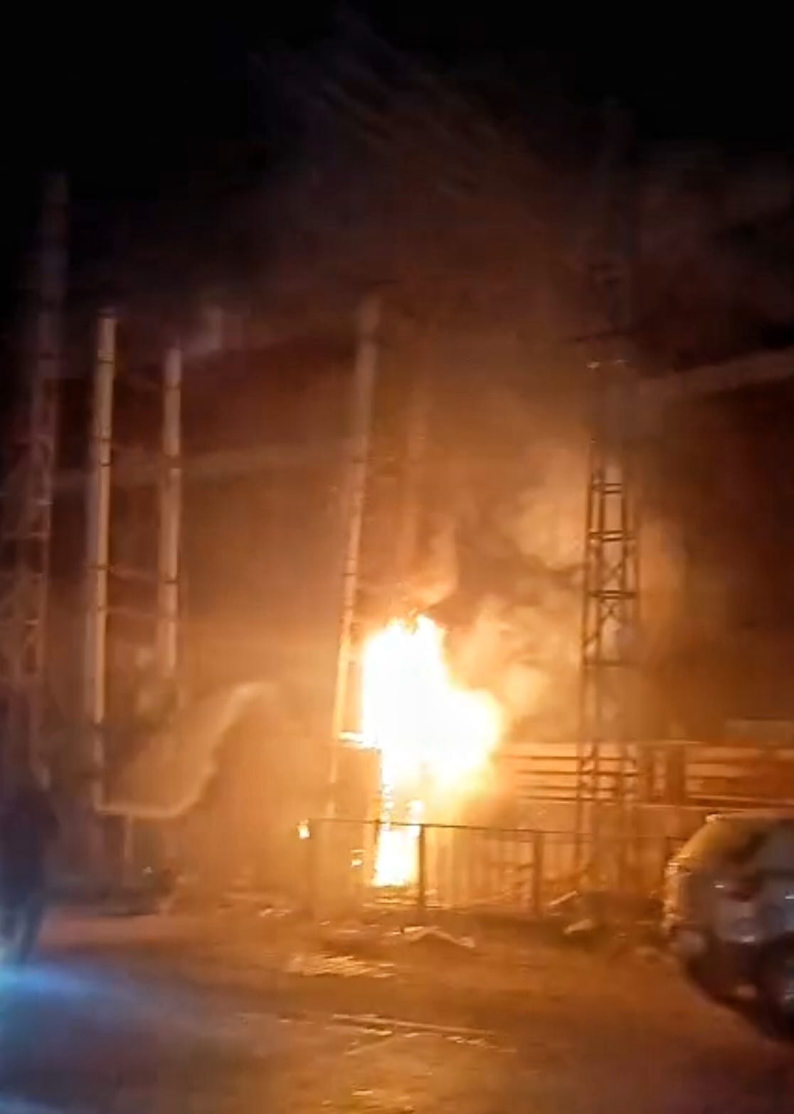 Highwayside transformer catches fire