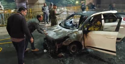 A moving car caught fire at NHPC U-turn