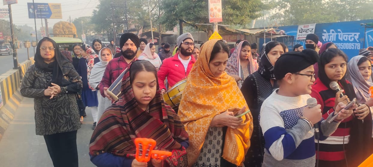 It echoed in the morning procession whoever says so is happy, Sat Sri Akal