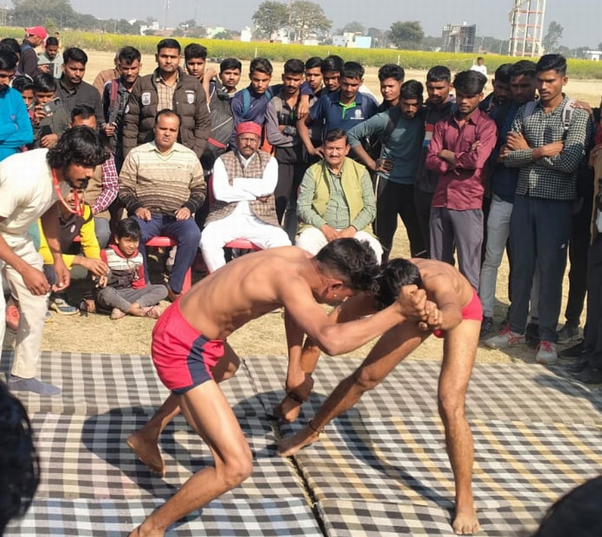 Players showed their strength in wrestling and kabaddi competitions.