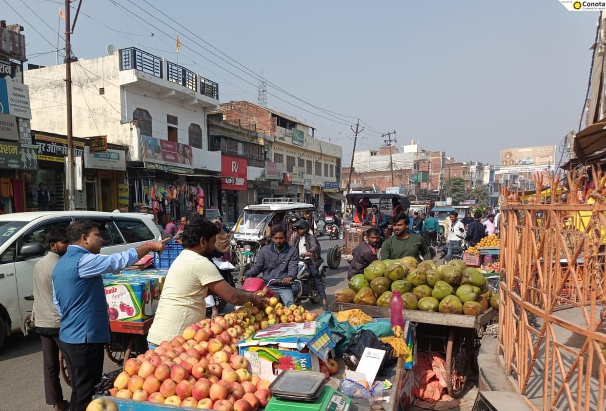Hoardings placed on the road were confiscated