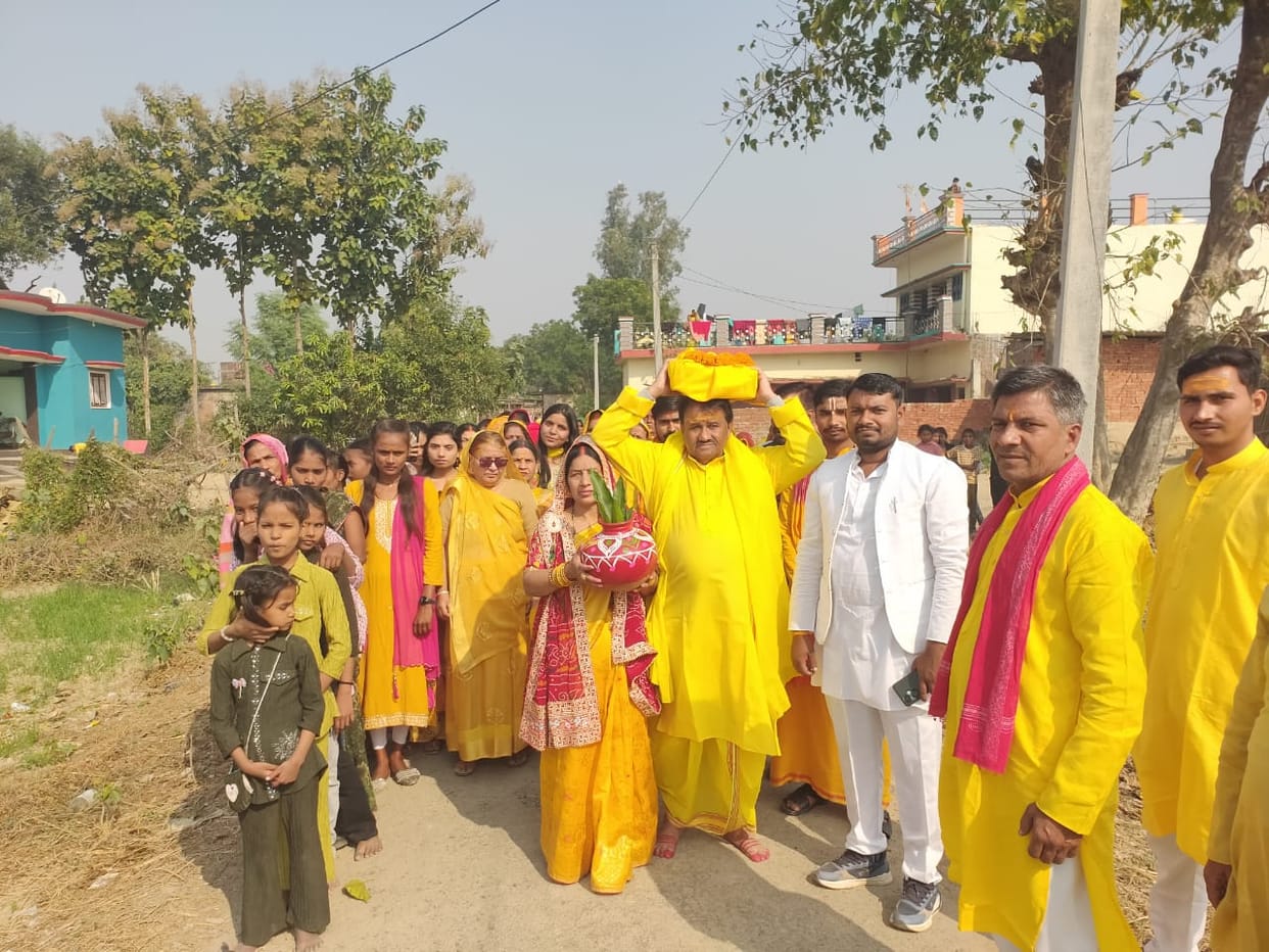 A procession with musical instruments and drums was taken out.