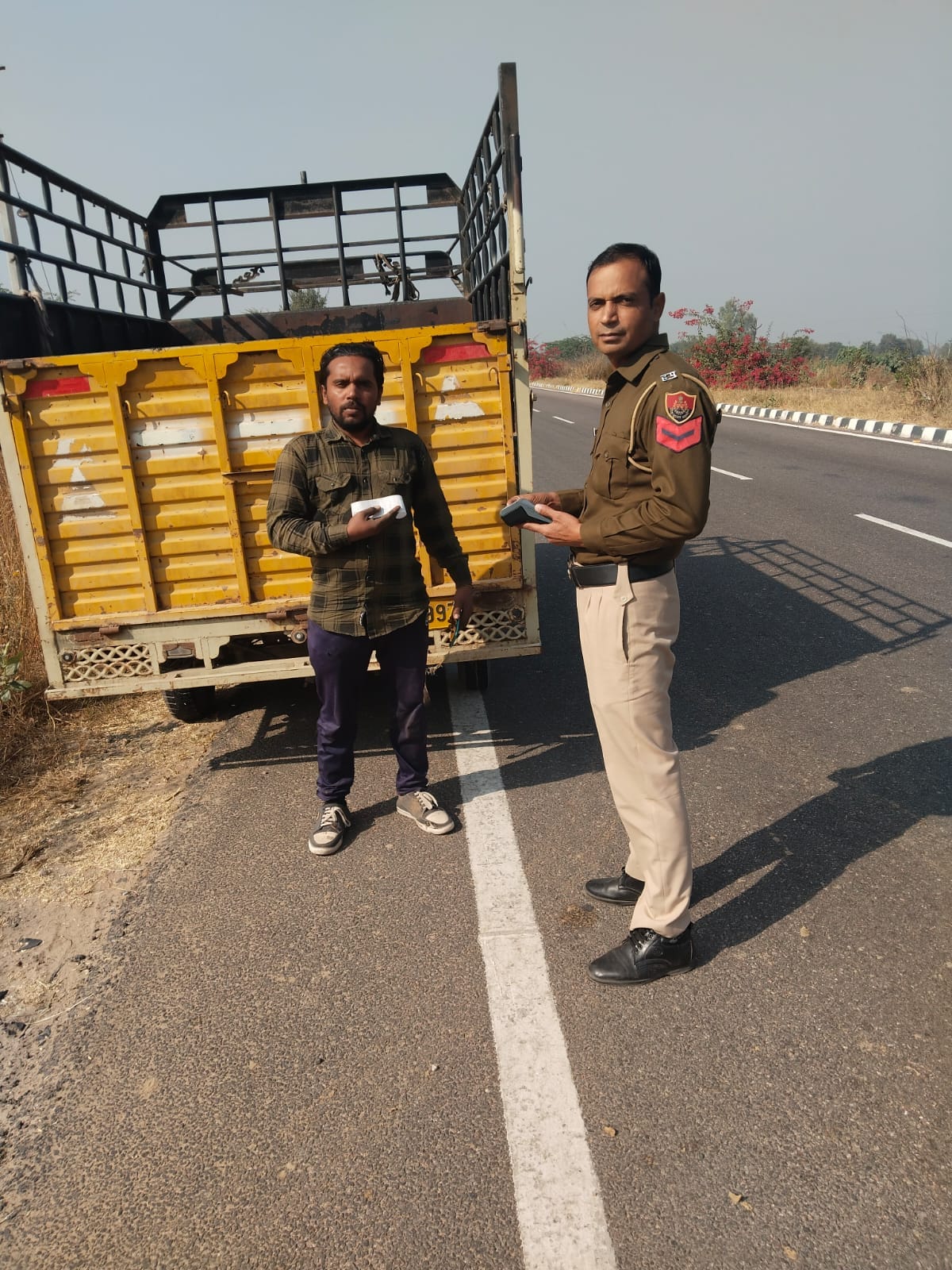 Challans issued to drivers parking their vehicles on the sides of the National Highway