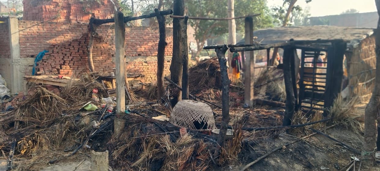 Fire breaks out in hut, goat dies, belongings reduced to ashes.