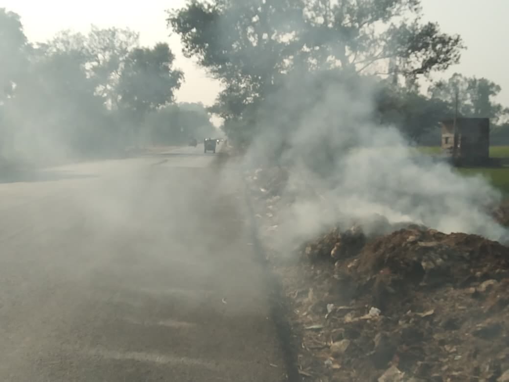 Garbage has been burning at many places in Imliya since last one month.