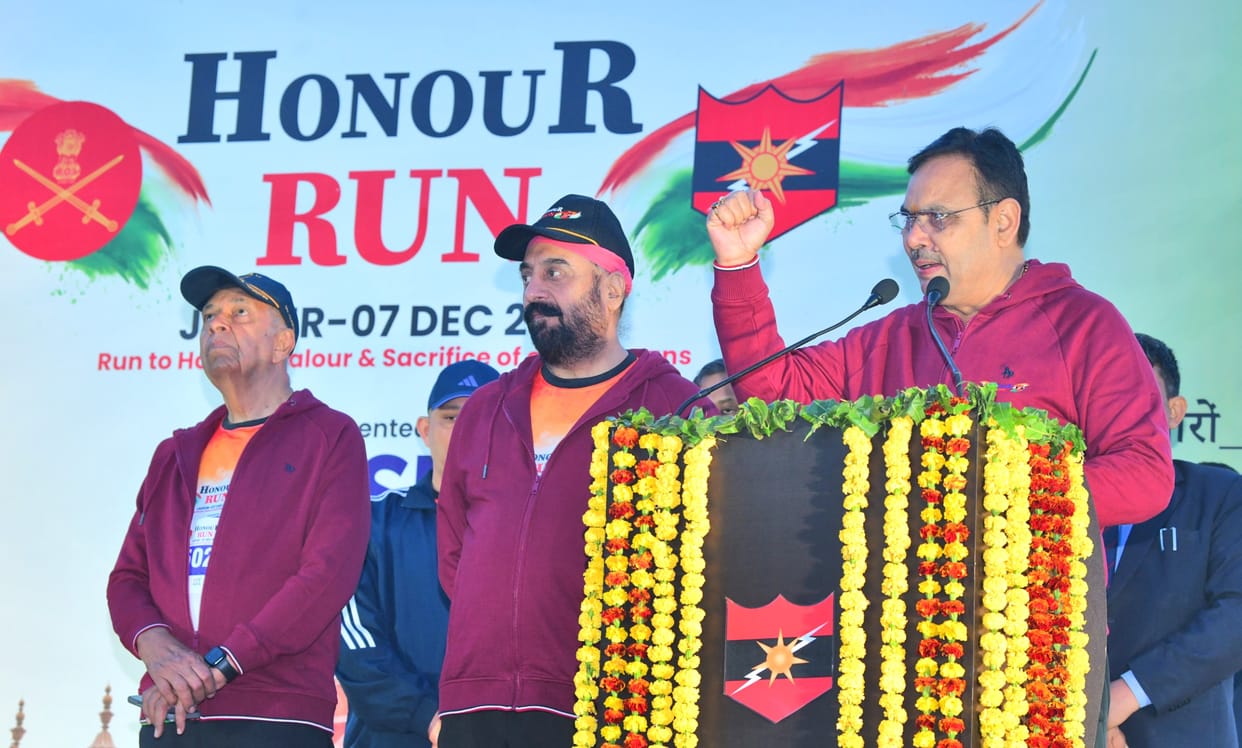 CM Bhajanlal Sharma Flags Off Honor Run Marathon in Jaipur; Dharmendra Poonia and Neeta Patel Win Top Titles