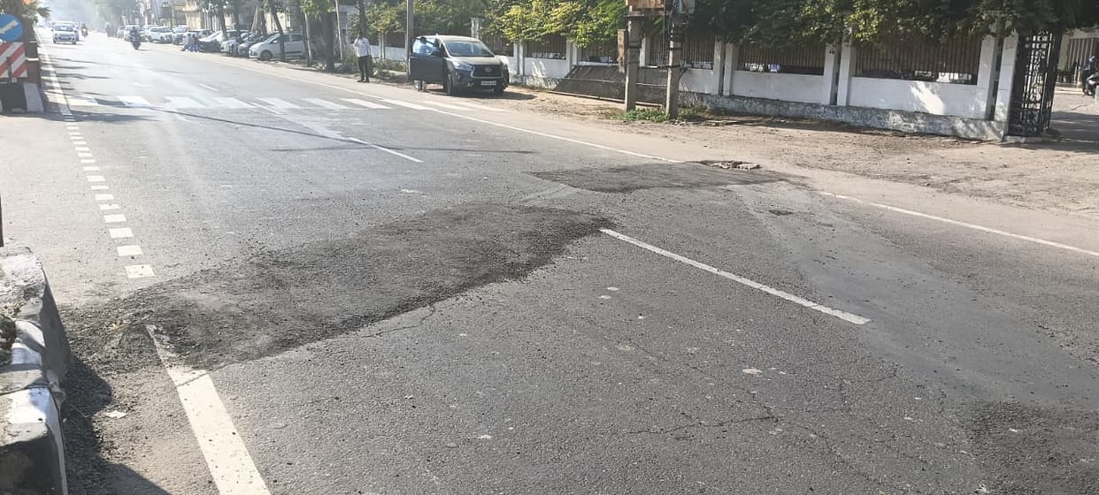 Uprooted patchwork exposed the road construction
