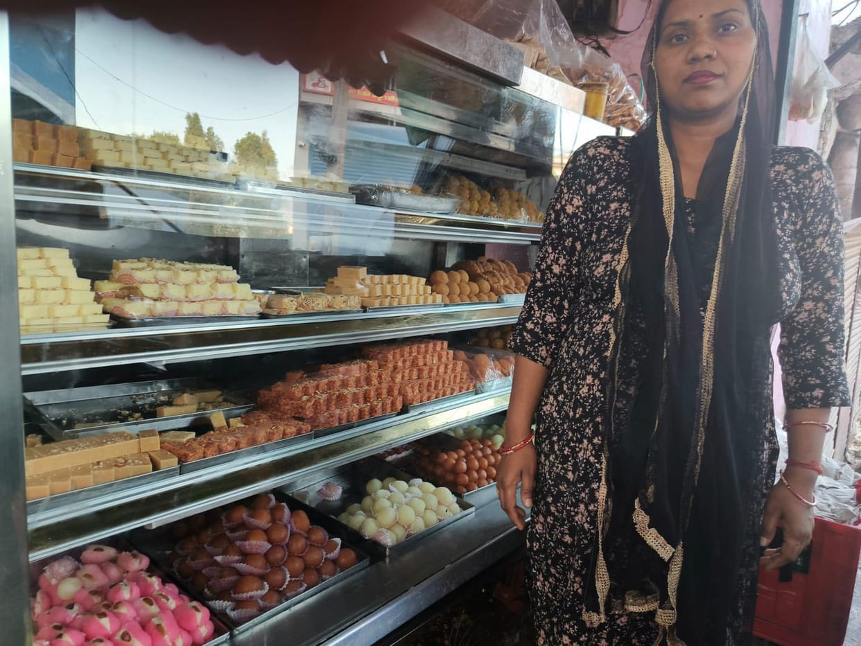 Women opened a sweet shop in association with Haryana National Rural Livelihood Mission.