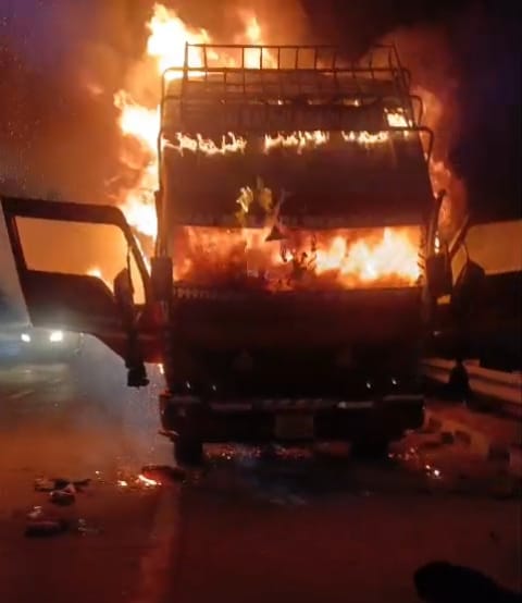 A moving canter caught fire on the KGP Highway