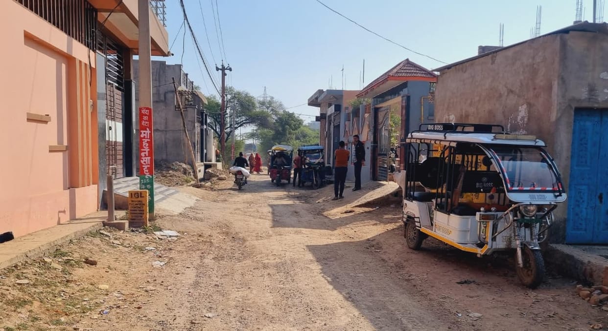Ramps built in front of houses, 20 feet of road reduced to half