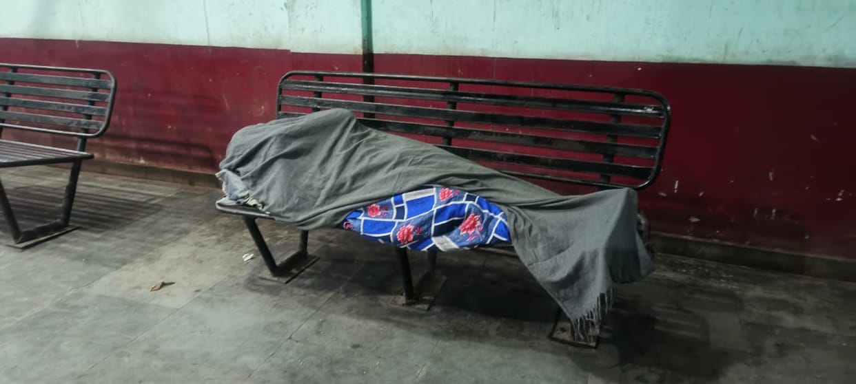 The blanket came in handy on a cold night, but there were no safety measures at the bus stand.