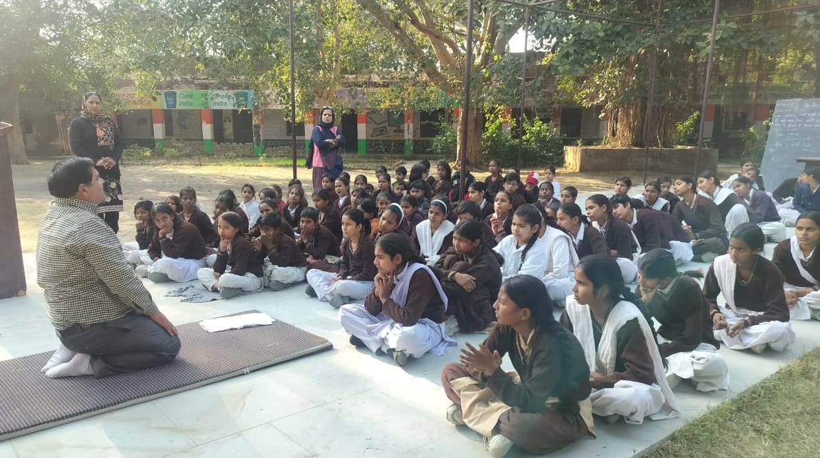 Yoga was conducted at the Government Girls High School.