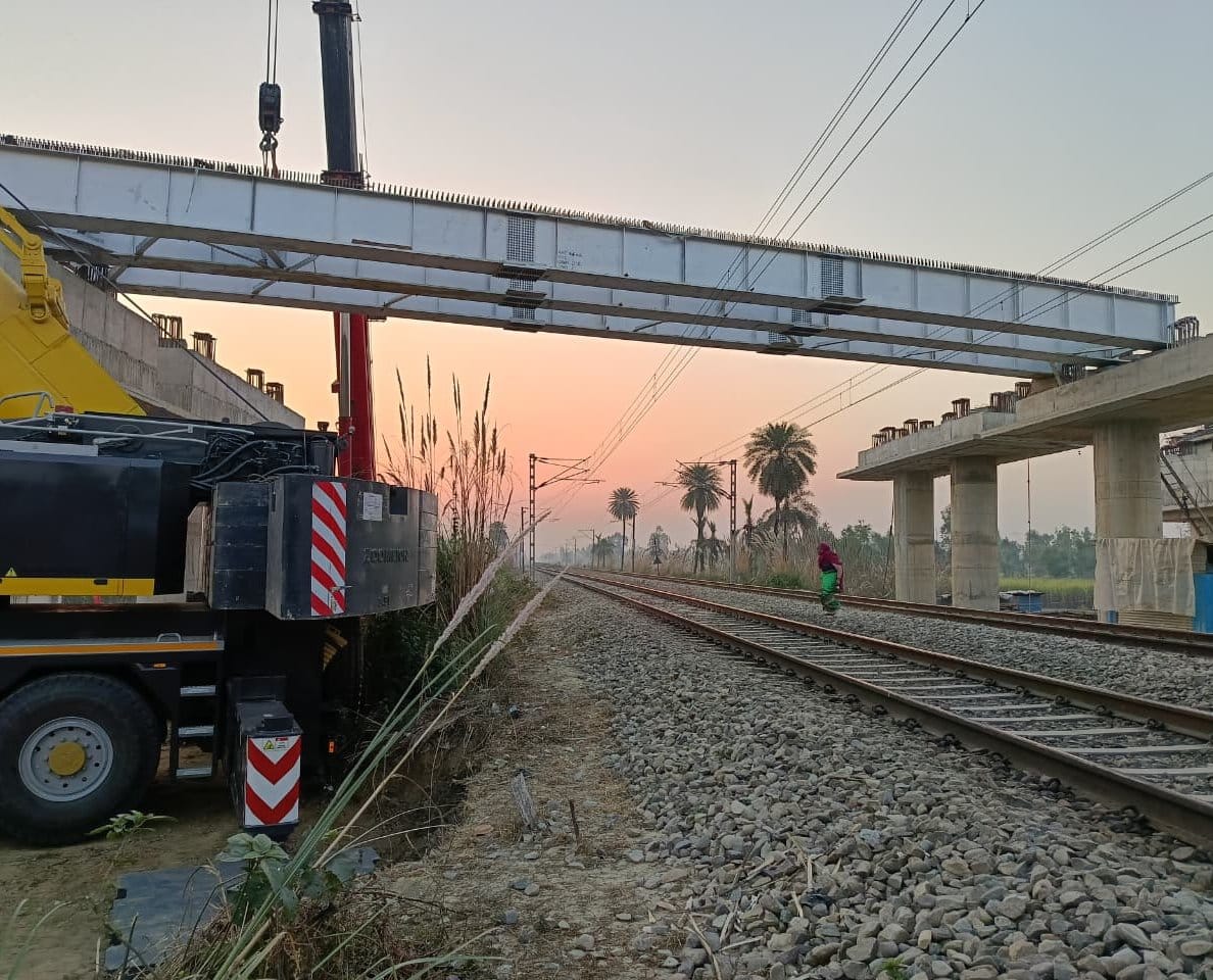 NHAI places girders on railway crossing flyover