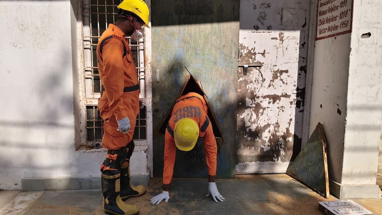 Students learned disaster management skills through a mock drill.