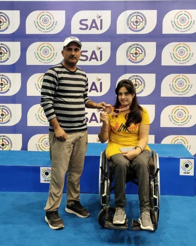 Sangeeta Khosya won gold in the Para National Shooting competition.