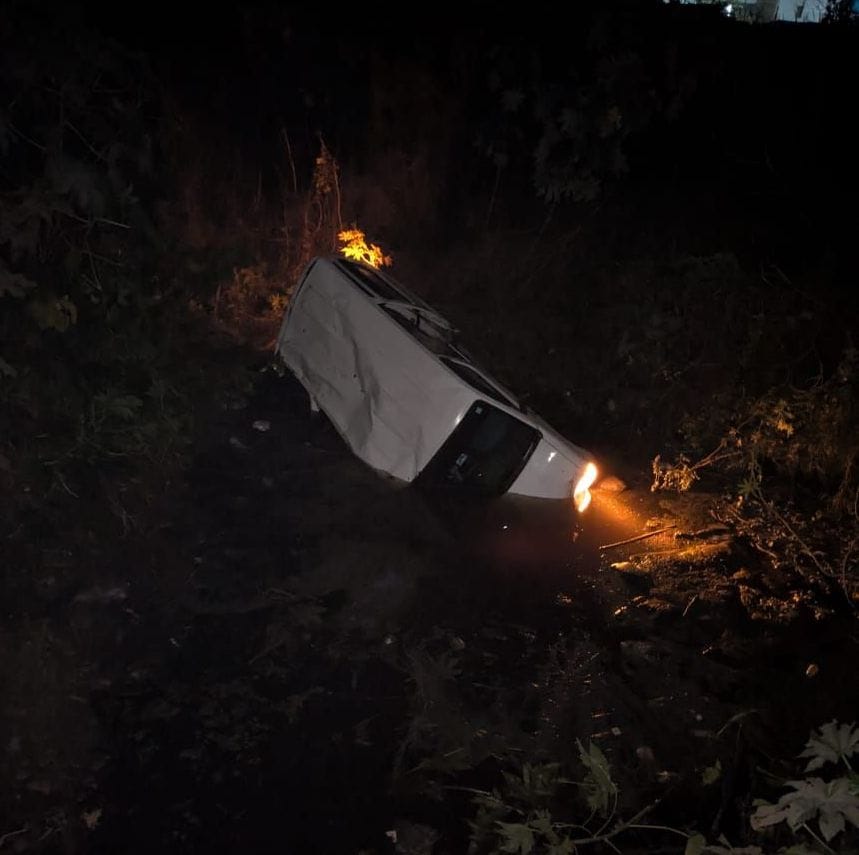 Car overturned in ditch due to drowsiness