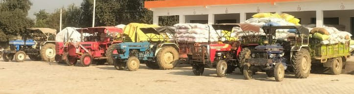 Farmers staged a sit-in to get their millet weighed.