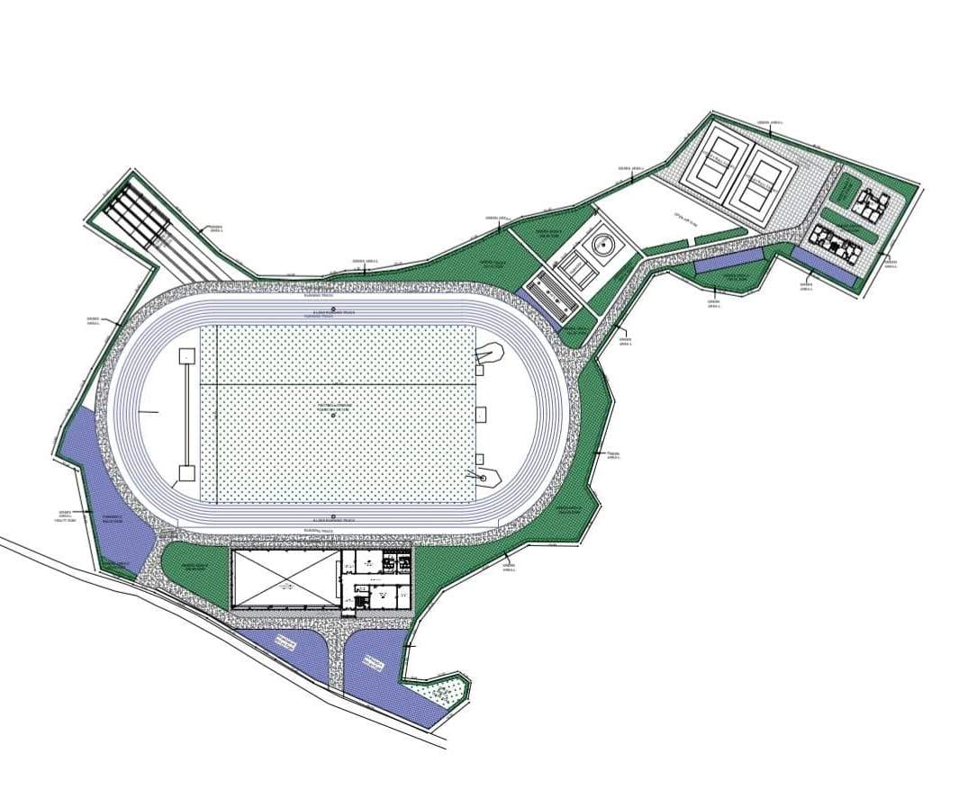 The district's first stadium will be built at Dharhara at a cost of Rs 23.86 crore.
