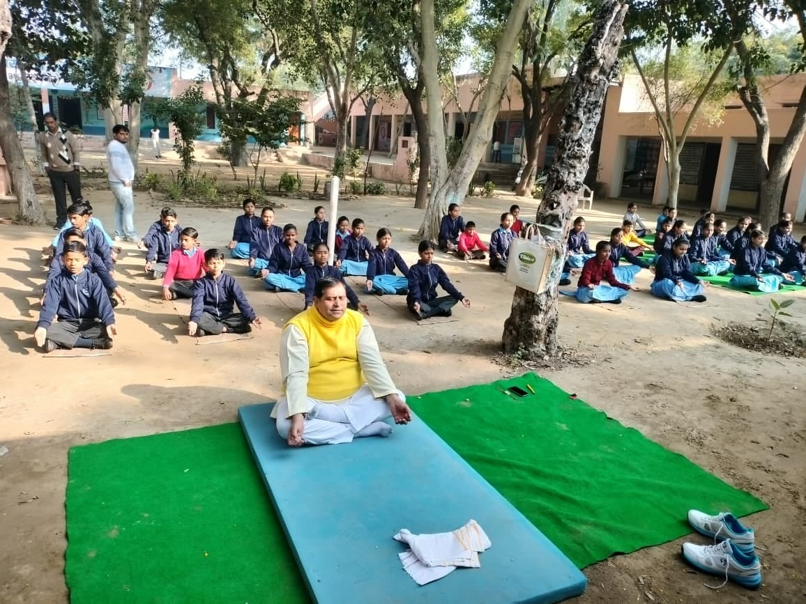 Yoga was practiced at Khedi Asra Government School.
