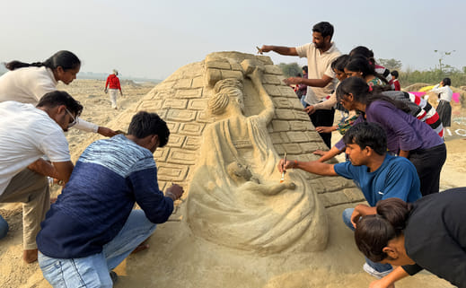 Artists showcased their talent in the sand sculpture competition.