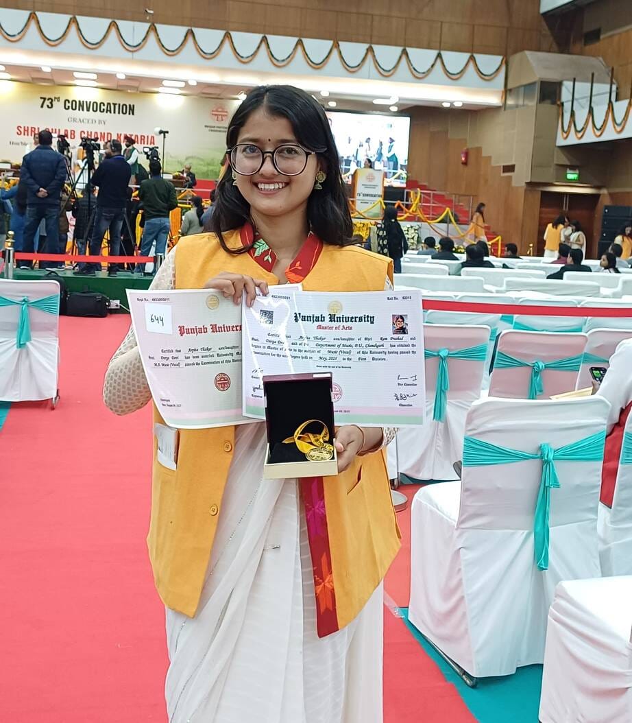 Arpita wins gold in MA Music at PU
