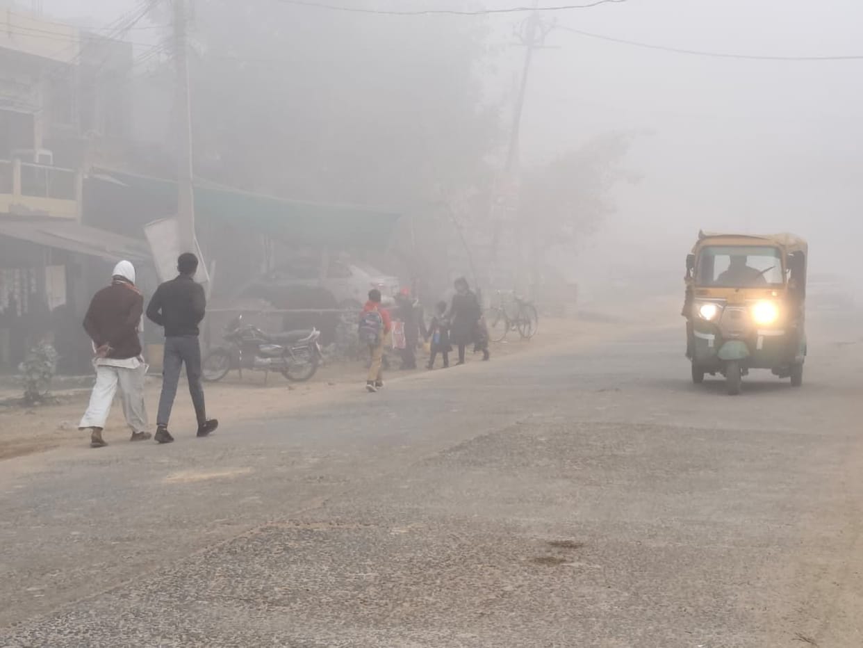 Dense fog descended at night, putting a brake on the speed of vehicles.