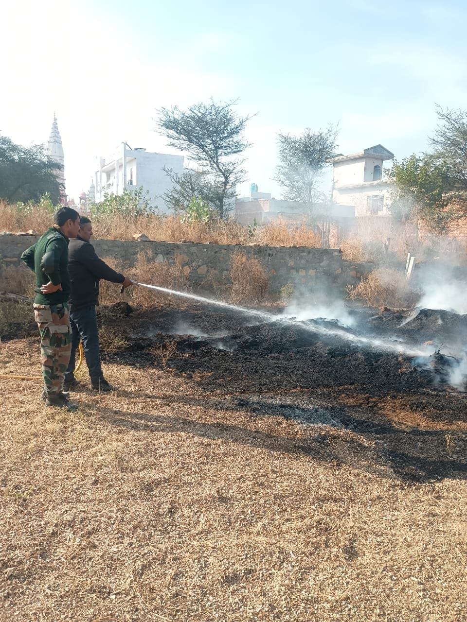 The animal feed and fuel of two farmers were burnt to ashes.