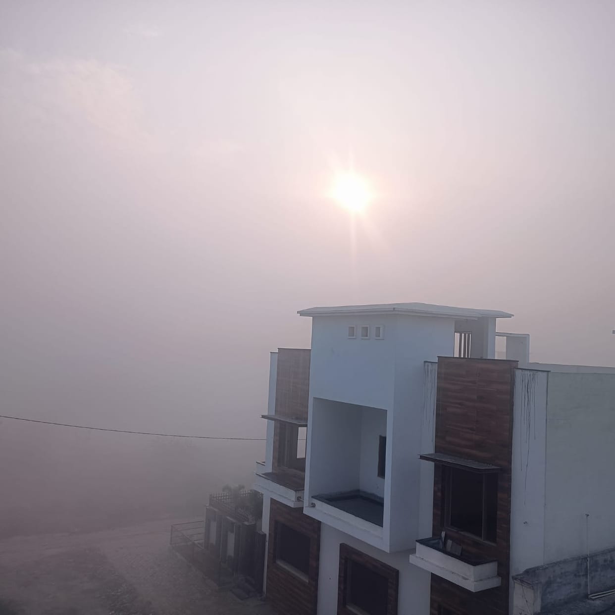 Season's first fog reduced visibility in the morning.