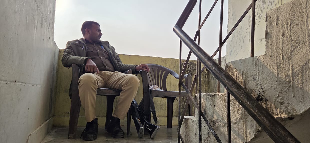 A security guard was found missing from duty, leaving his rifle in the care of a colleague
