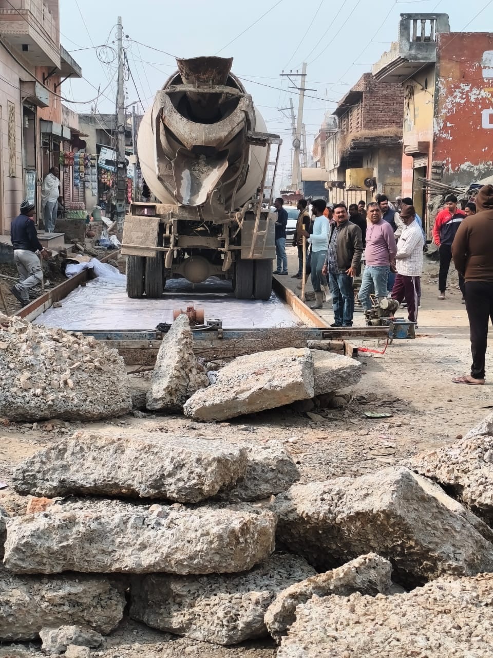 After two months, the construction work of Dinod Road started again.
